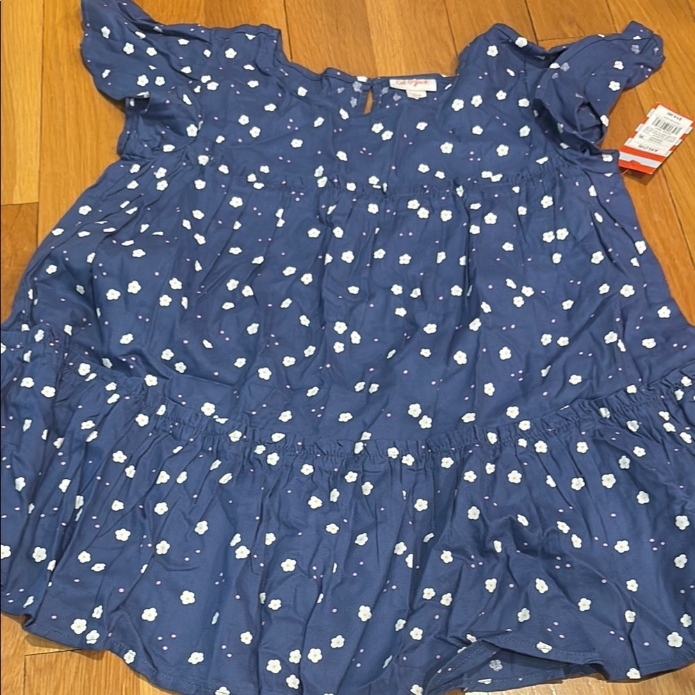 Cat & Jack Blue Crew Neck Flutter Sleeve Top
